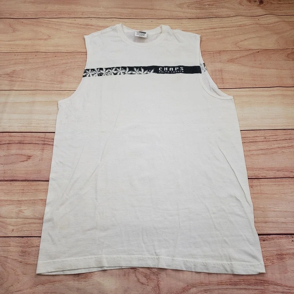 VINTAGE Chaps Ralph Lauren‎ Shirt Mens XL White Sleeveless Muscle Tank Hawaiian